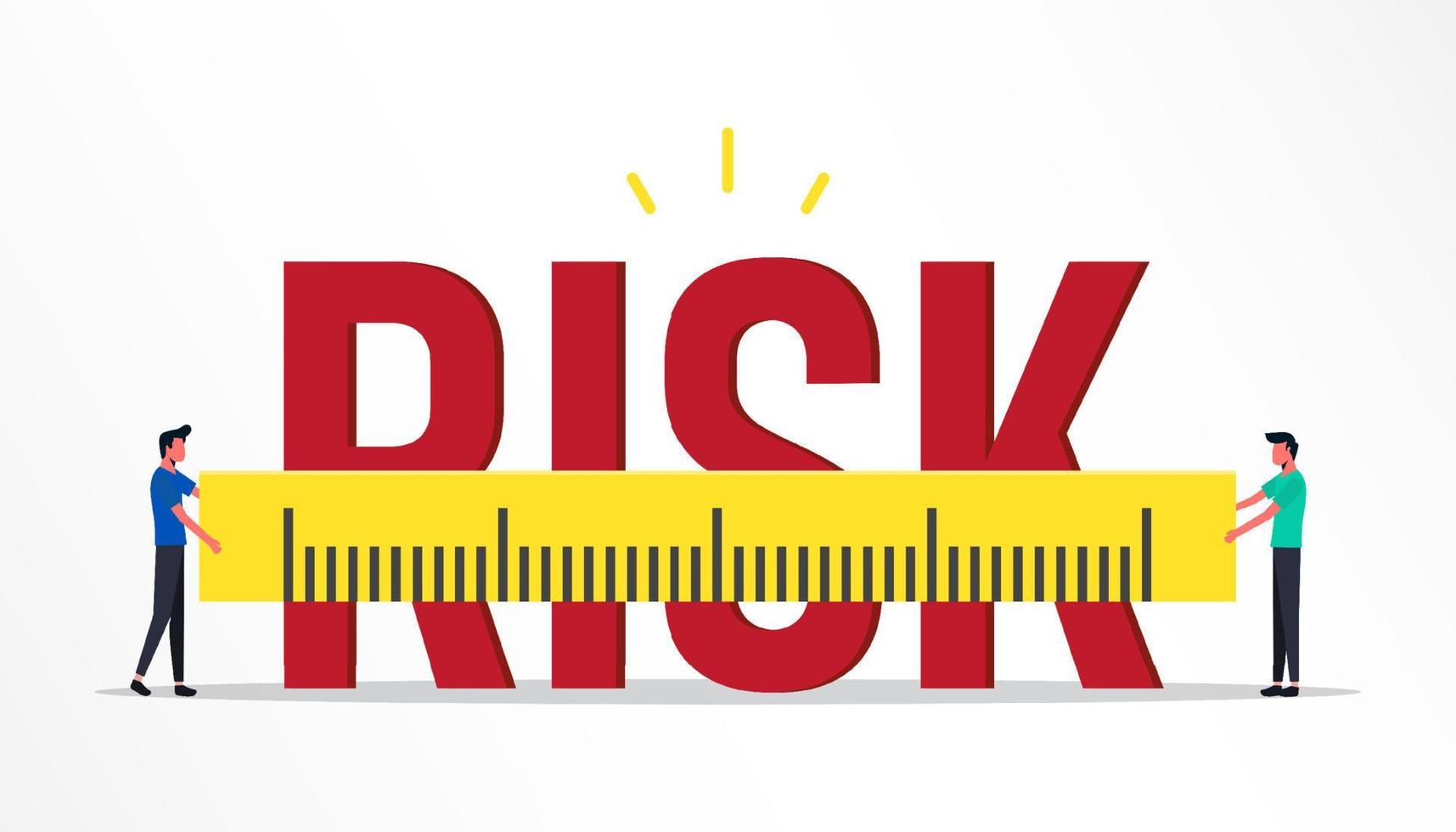 Businessmen measure the word risk with measuring ruler. vector