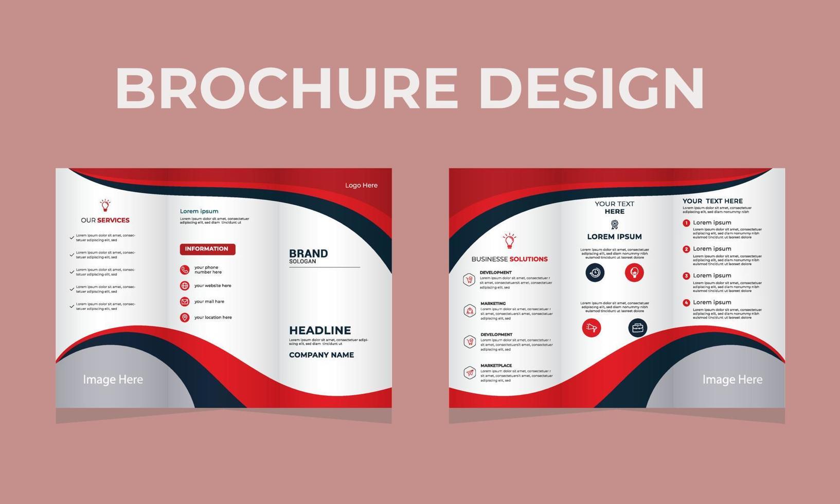 brochure design template wave curves, Professional business three fold flyer template, corporate brochure or cover design, can be use for publishing, print and presentation. vector