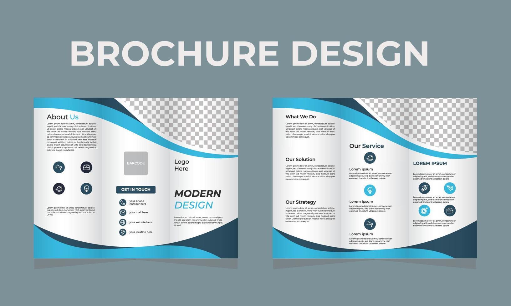 Las curvas de onda de la plantilla de diseño de folletos, la plantilla de folleto de tres pliegues de negocios profesionales, el folleto corporativo o el diseño de portada, se pueden usar para publicar, imprimir y presentar. vector