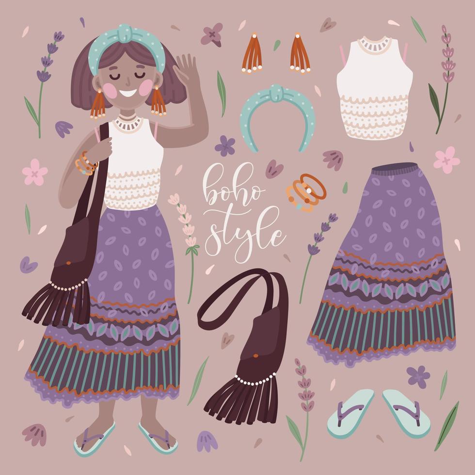 Boho girl and outfit 2 vector