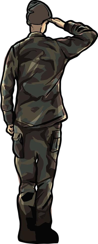 Us soldier camouflage salute back vector