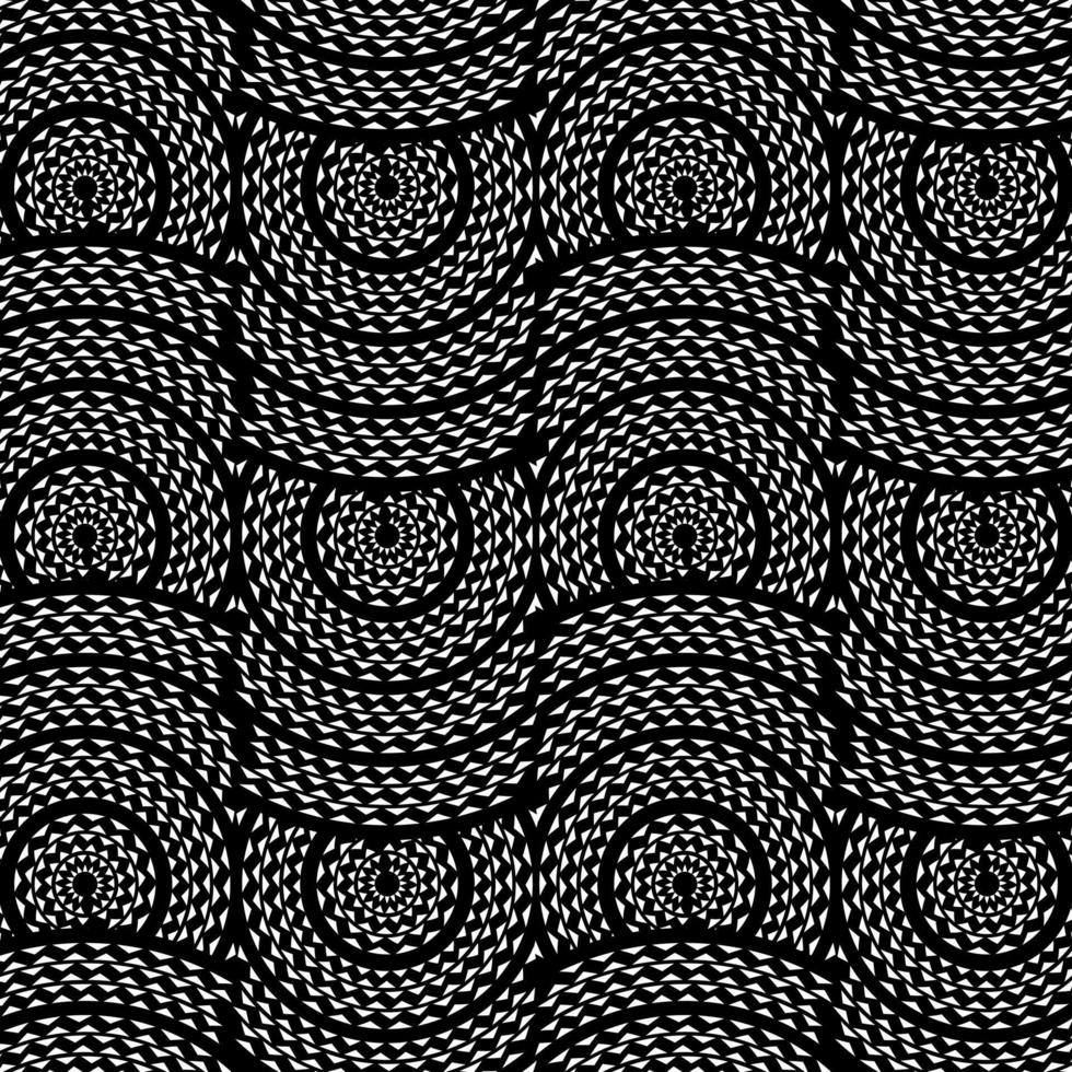 Ethnic Boho pattern, triangles, and circles in African style on black background with dynamic waves,  Tribal art for print, Wall frames, textile, wrapping papers, mobile covers vector