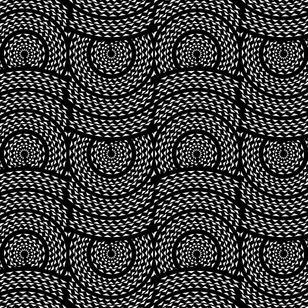 patrón étnico boho, triángulos y círculos de estilo africano sobre fondo negro con ondas dinámicas, arte tribal para impresión, marcos de pared, textiles, papeles de envolver, cubiertas móviles vector