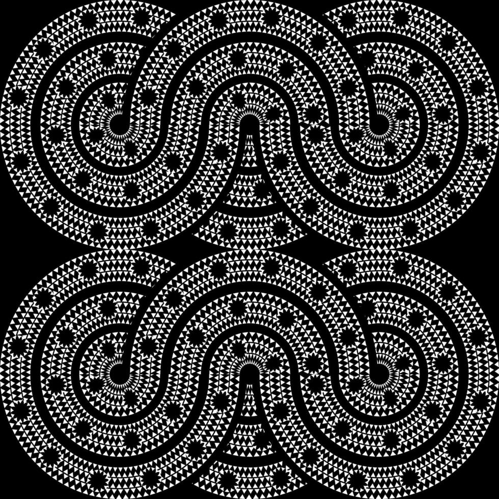 Ethnic Boho pattern, triangles, and circles in African style on black background with dynamic waves,  Tribal art for print, Wall frames, textile, wrapping papers, mobile covers vector