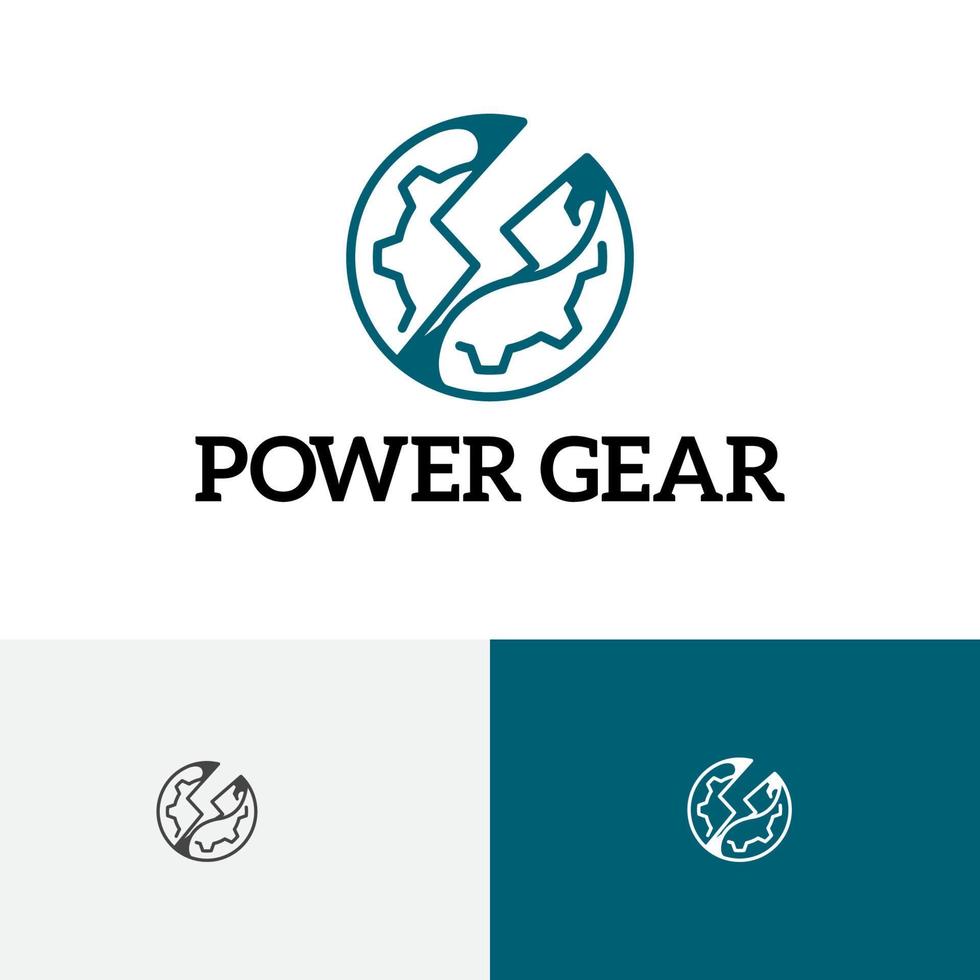 power gear circle hoja verde industria línea estilo logo vector