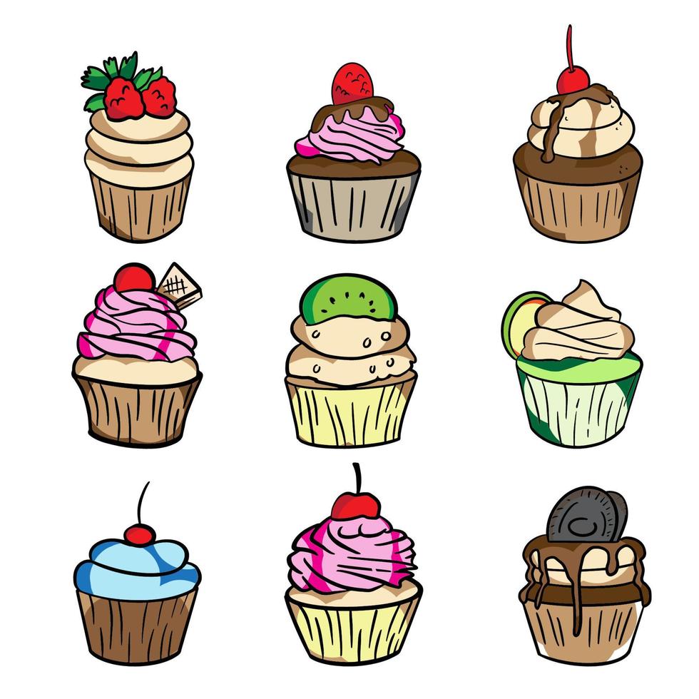 imagen vectorial del conjunto de paquetes de cupcakes vector