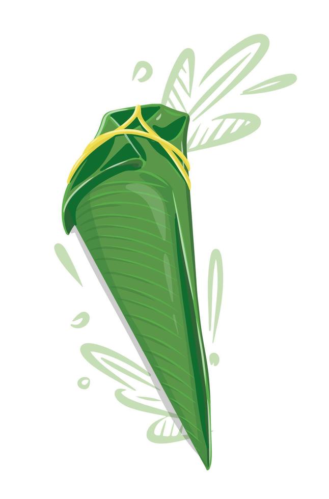 Isolated Zongzi on white background, a couple of sticky rice dumpling. Chinese traditional food Dragon boat festival. Close up hand drawing vector illustration.