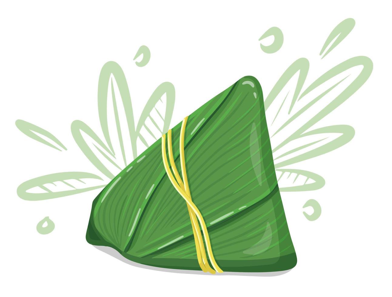 Isolated Zongzi on white background, a couple of sticky rice dumpling. Chinese traditional food Dragon boat festival. Close up hand drawing vector illustration.