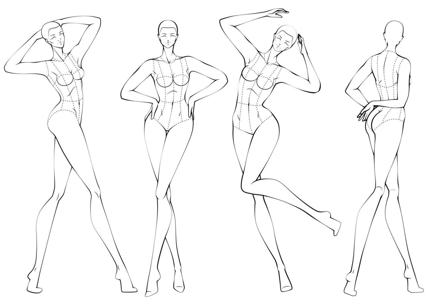 Fashion figure ten heads design template croquis wearing bodice vector