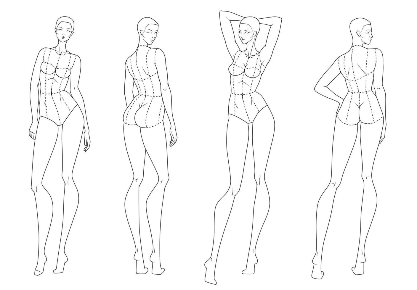 figura de moda diez cabezas plantilla de diseño croquis con corpiño vector