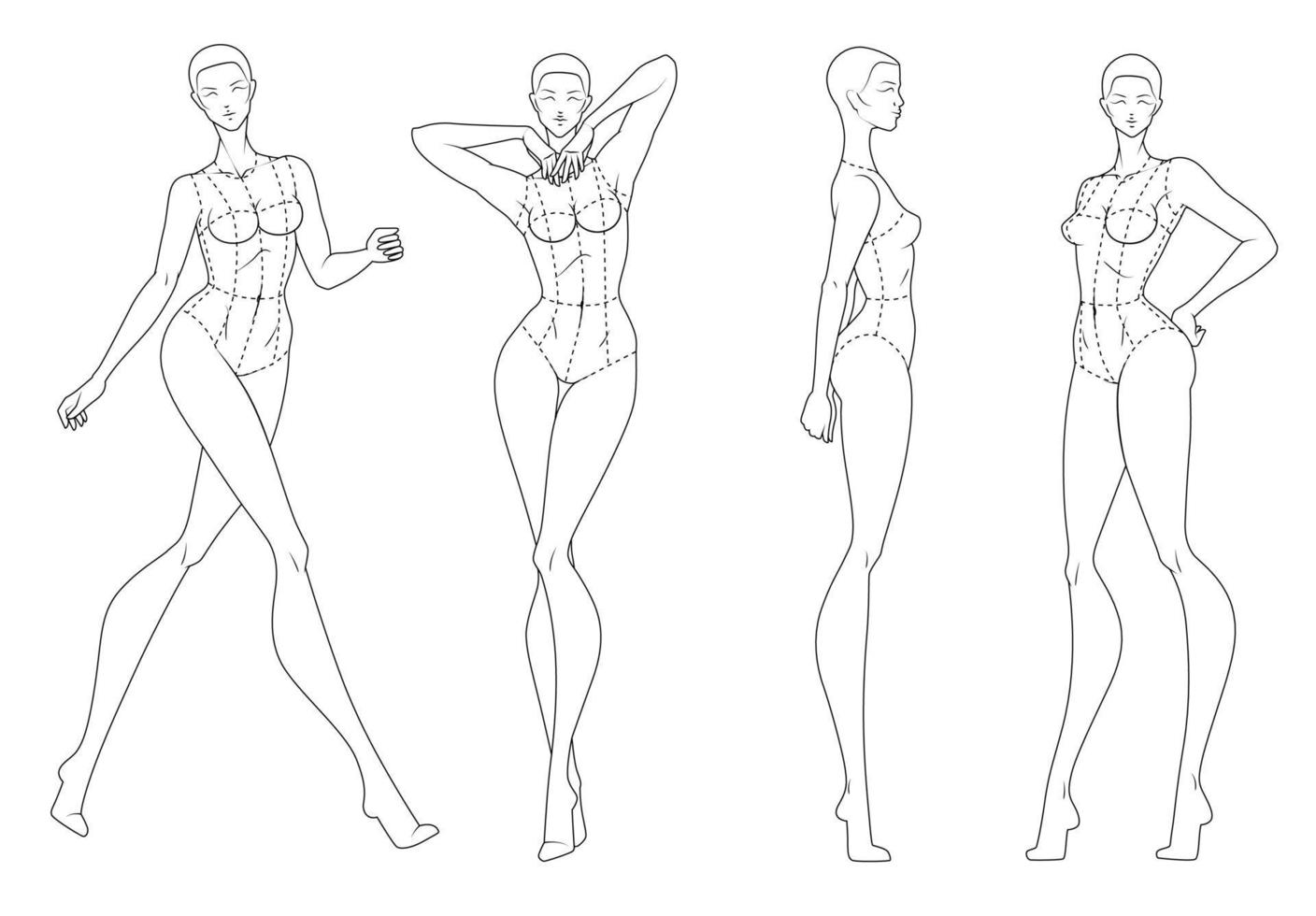 Fashion figure ten heads design template croquis wearing bodice vector