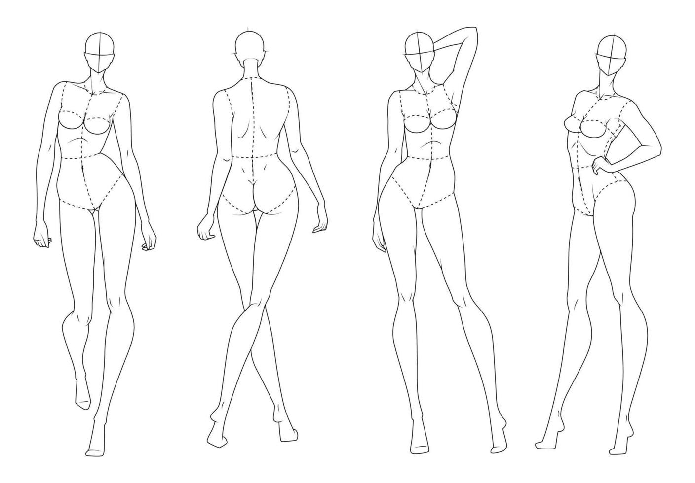 figura de moda diez cabezas plantilla de diseño croquis con corpiño vector