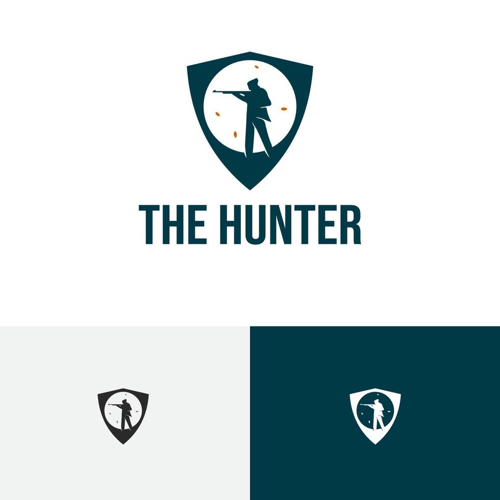 cazador escopeta escudo caza temporada logotipo símbolo vector