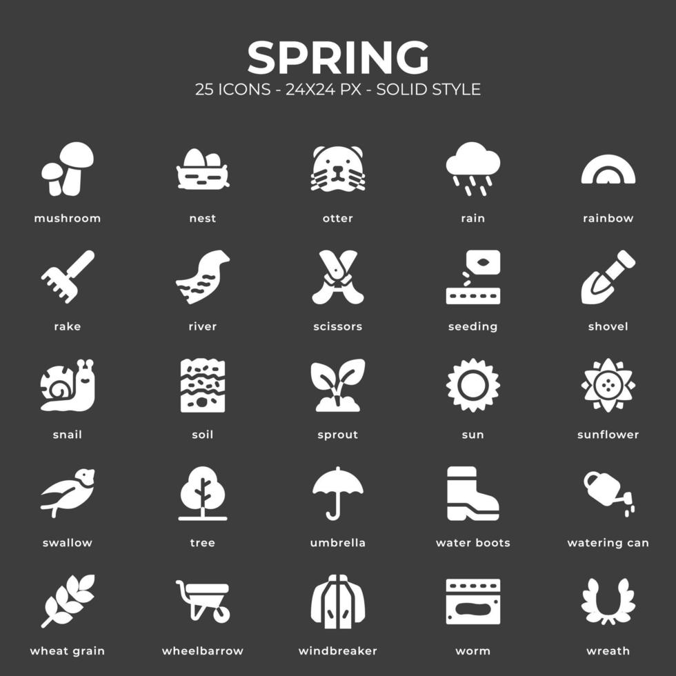 paquete de iconos de primavera con estilo negro vector