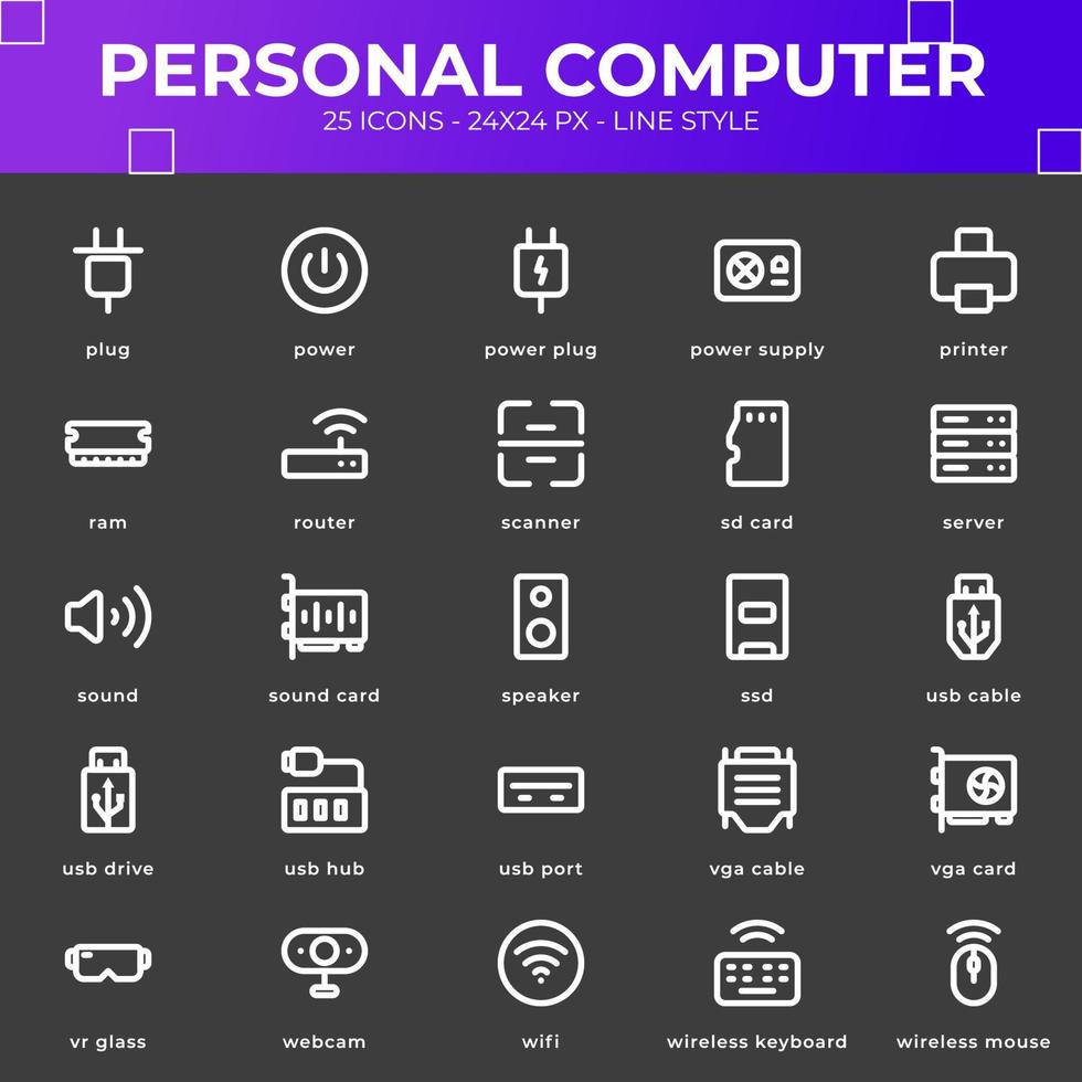 Personal Computer Icon Pack With Black Color vector