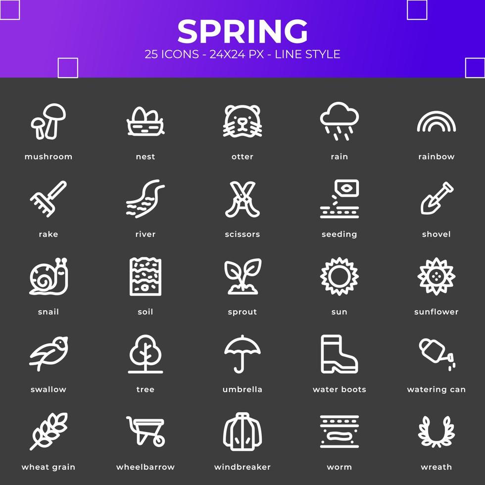 Spring Icon Pack With Black Style vector