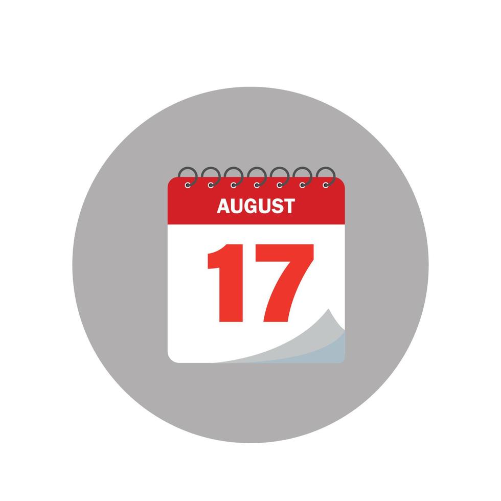 día calendario con el 17 de agosto. el icono del calendario de agosto es azul. conmemorar el día de la independencia de indonesia vector