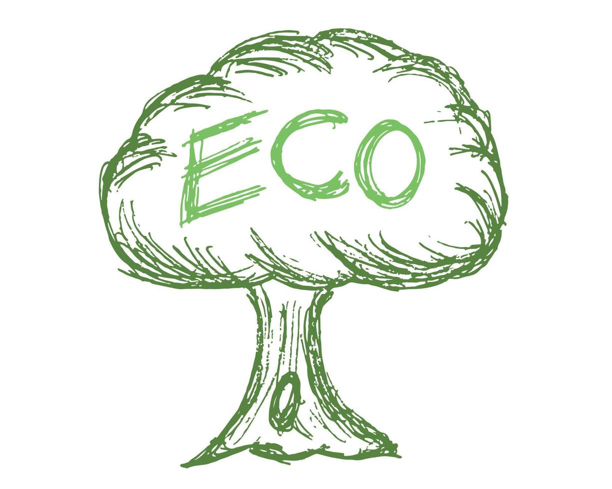 Tree drawing eco logo -vector vector