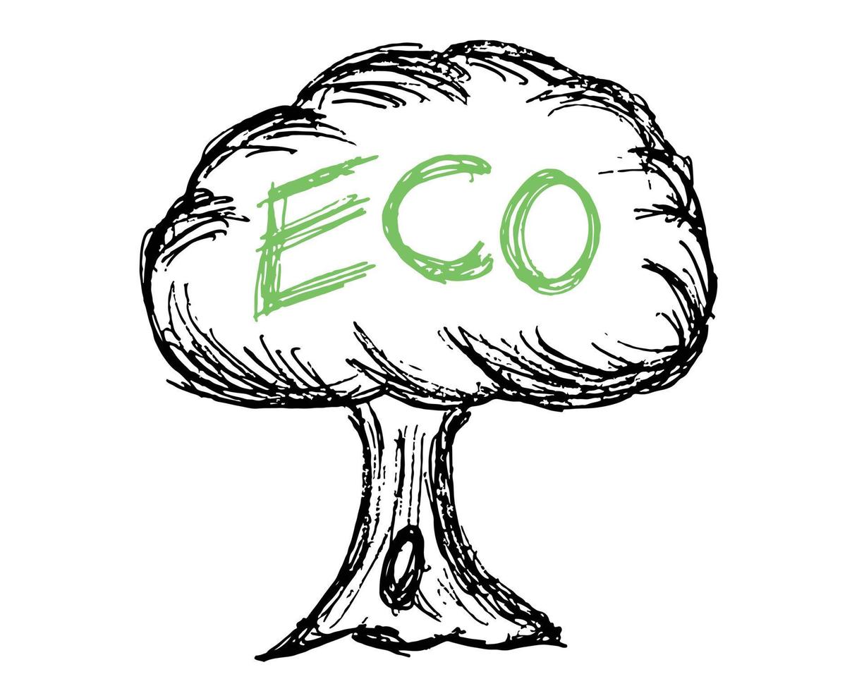 Tree drawing eco logo -vector vector