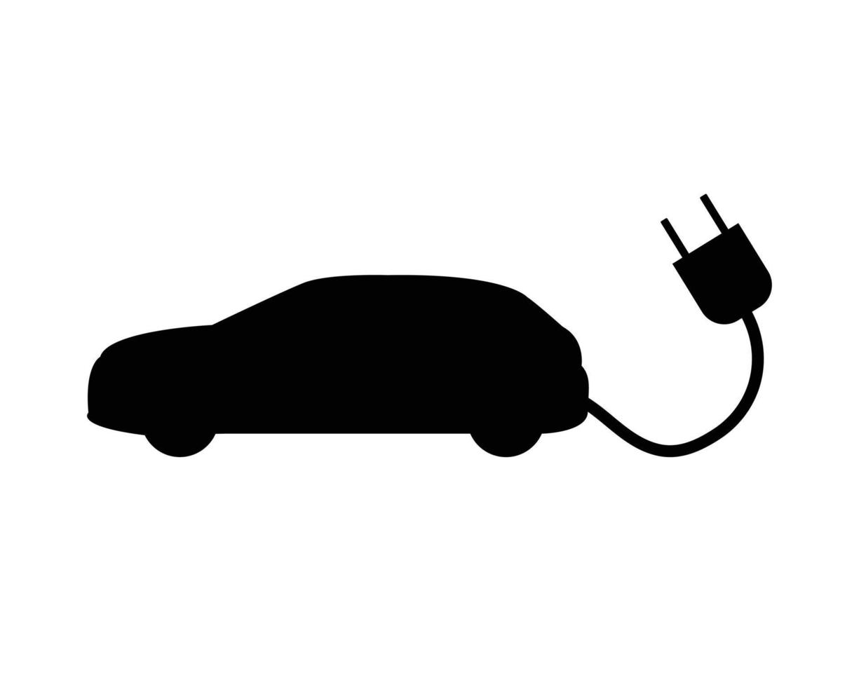Electric car with plug vector silhouette icon