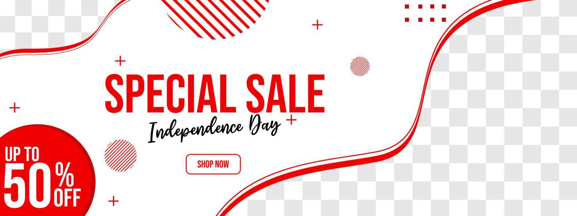 independence day special discount advertising banner. red and white background. social media cover vector