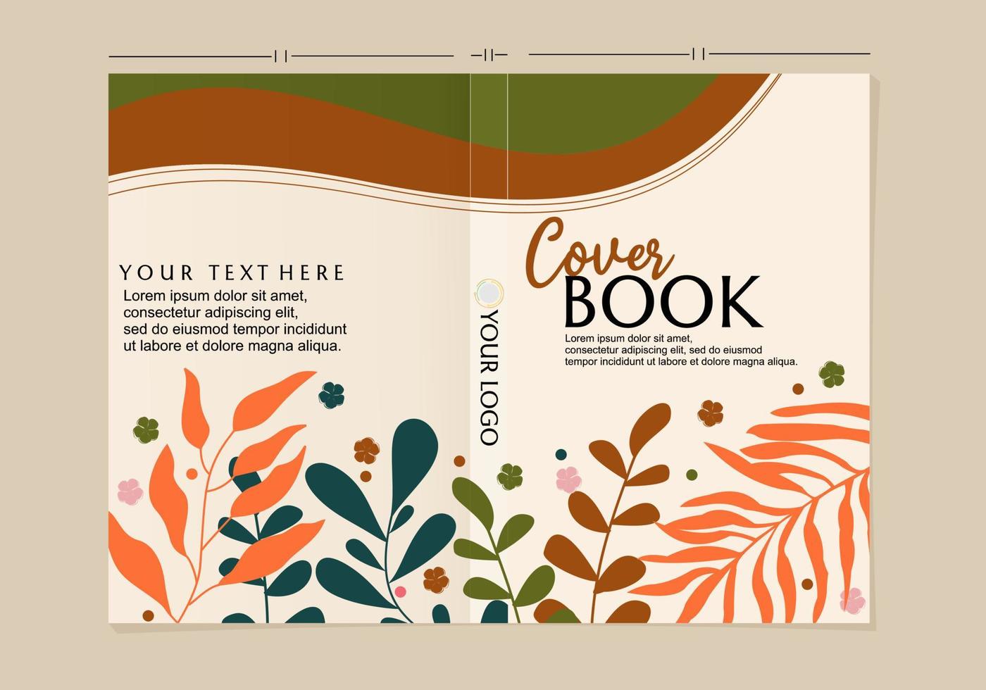 natural theme book cover template. design with leaf and flower hand drawn elements vector