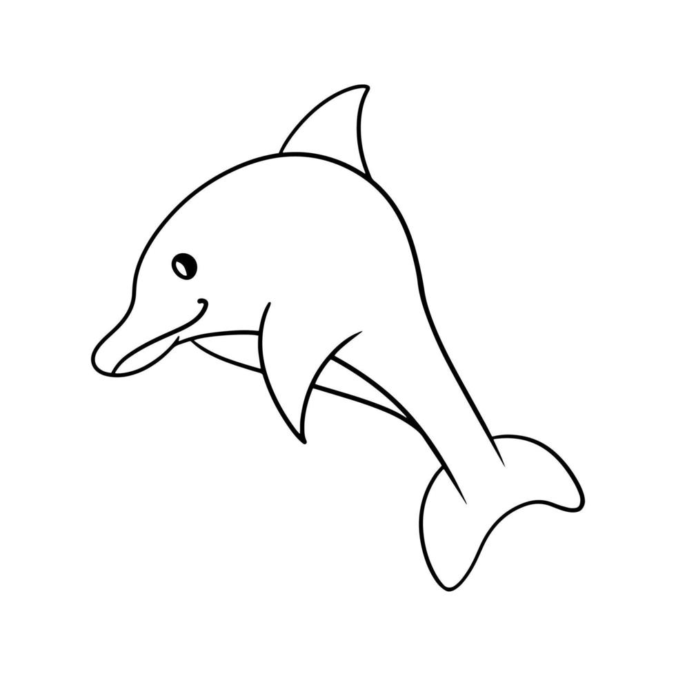 Monochrome picture, marine life, cute dolphin, vector illustration in cartoon style on a white background
