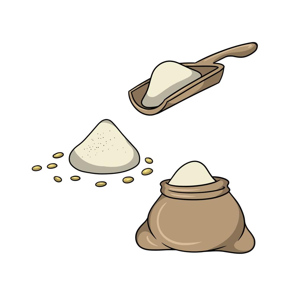 A set of colored icons, baking bread, grain, flour, vector illustration in cartoon style on a white background