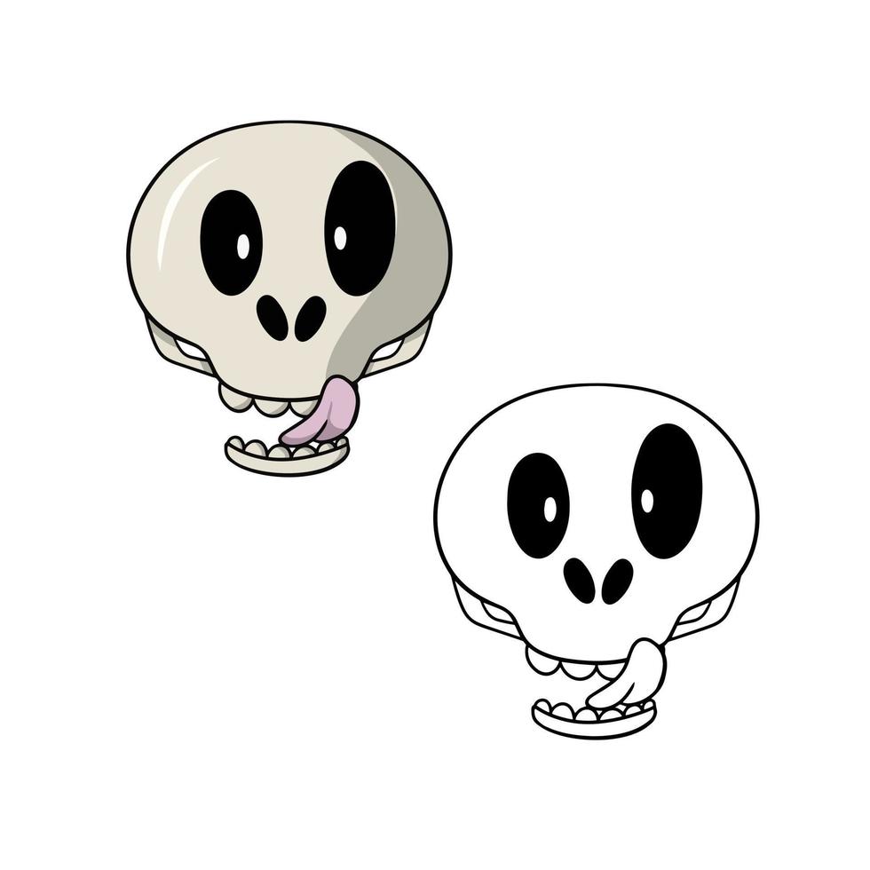 A set of picture, a character licking a skull, a cute cartoon skull for a holiday, a vector illustration in cartoon style on a white background