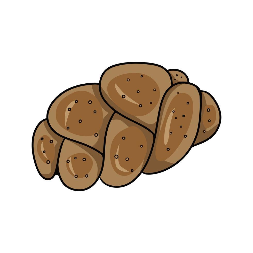Braided sweet bun sprinkled with sugar, vector illustration in cartoon style on a white background