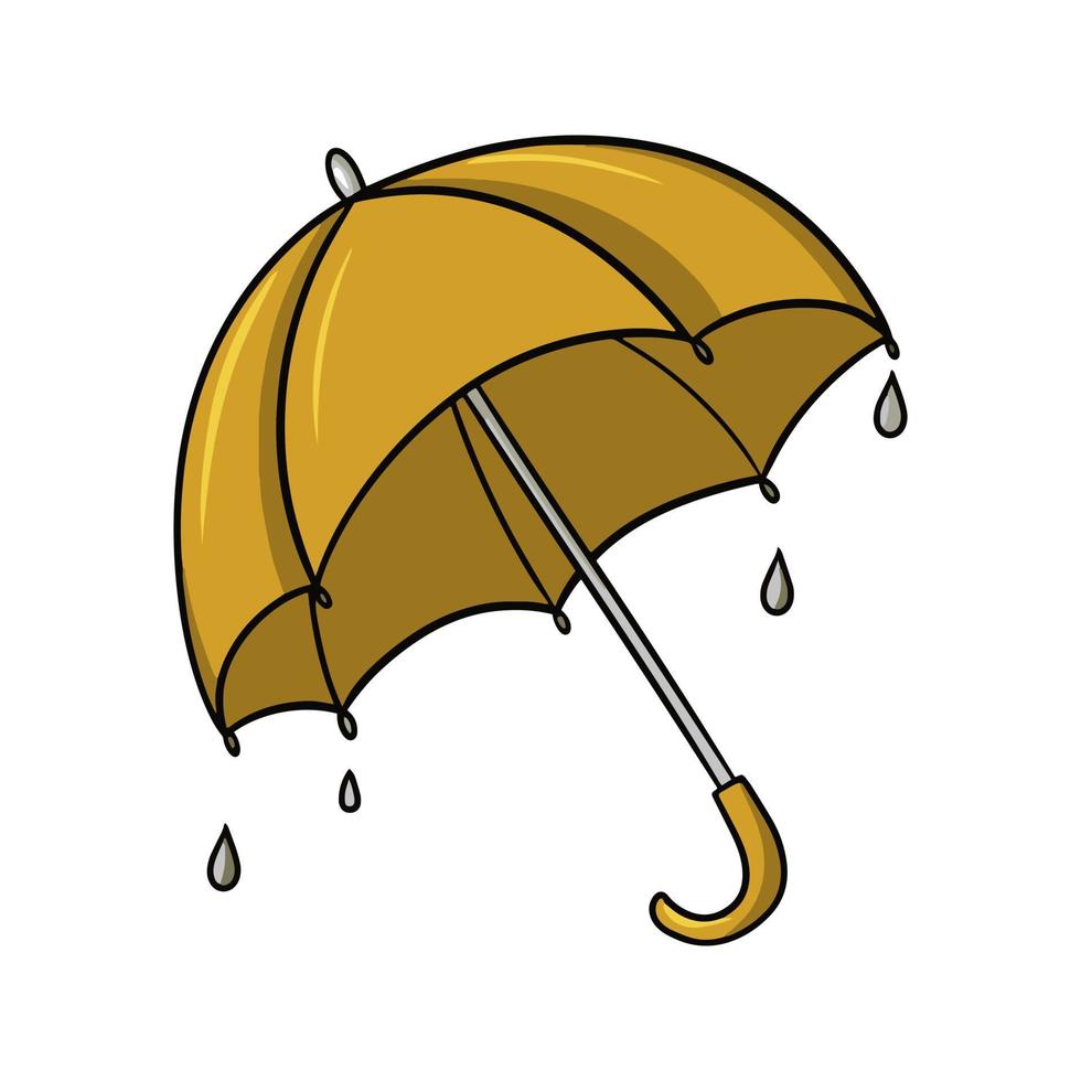 Bright autumn outdoor umbrella with raindrops, vector illustration in cartoon style on a white background