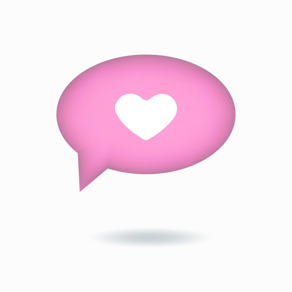 Vector illustration. 3d like icon with heart, social media notification, speech bubble. Oval pink Button isolated on white background.