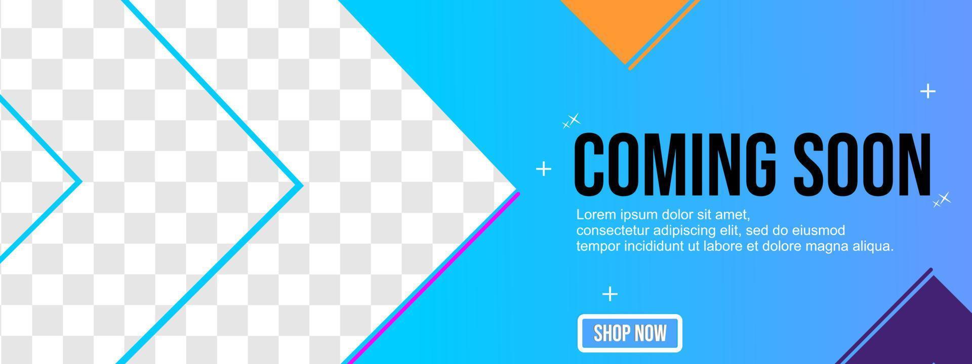Blue coming soon banner. Minimalist and trendy abstract geometric design. social media post cover vector