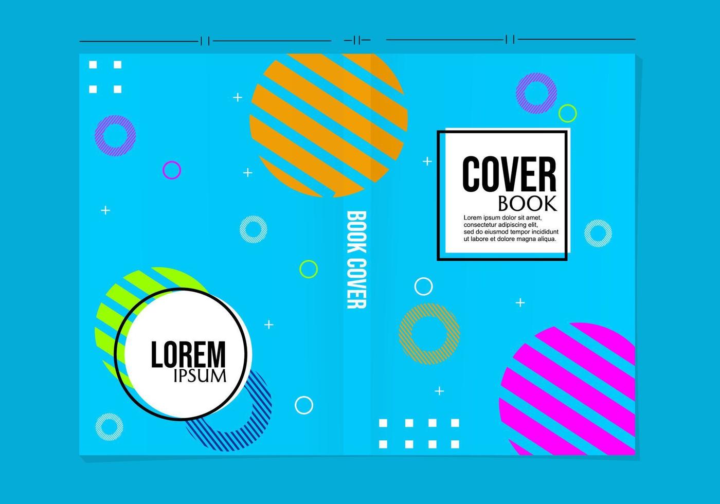 Memphis style blue book cover design set. cheerful and colorful background vector