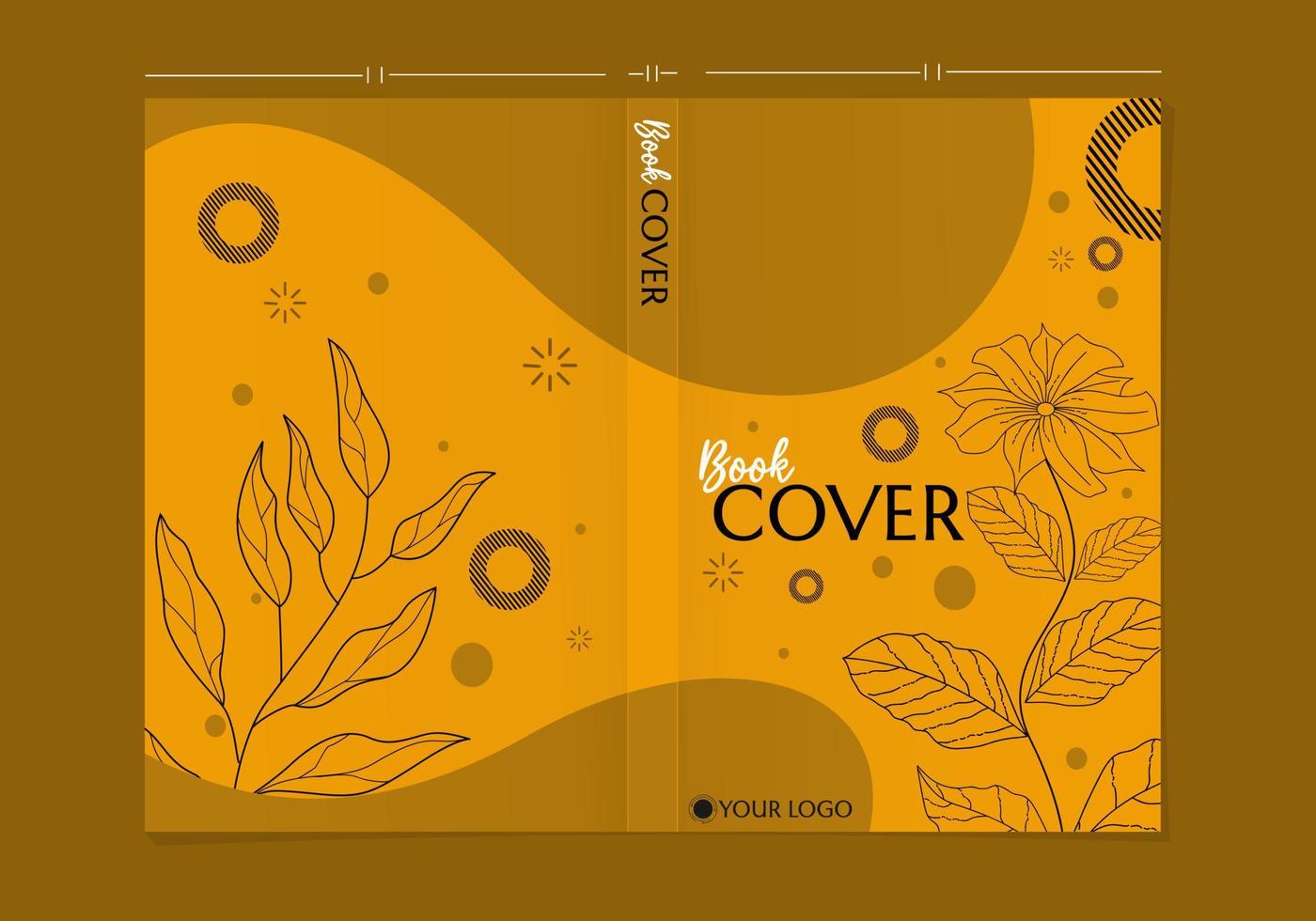 set of orange front and back cover designs with hand drawn leaf ornaments vector