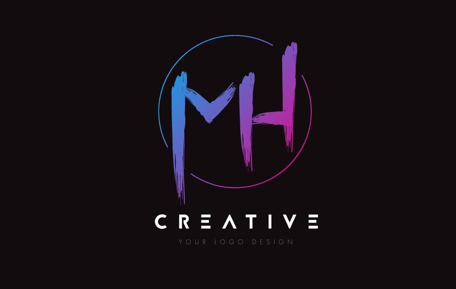 Creative Colorful MH Brush Letter Logo Design. Artistic Handwritten Letters Logo Concept. vector