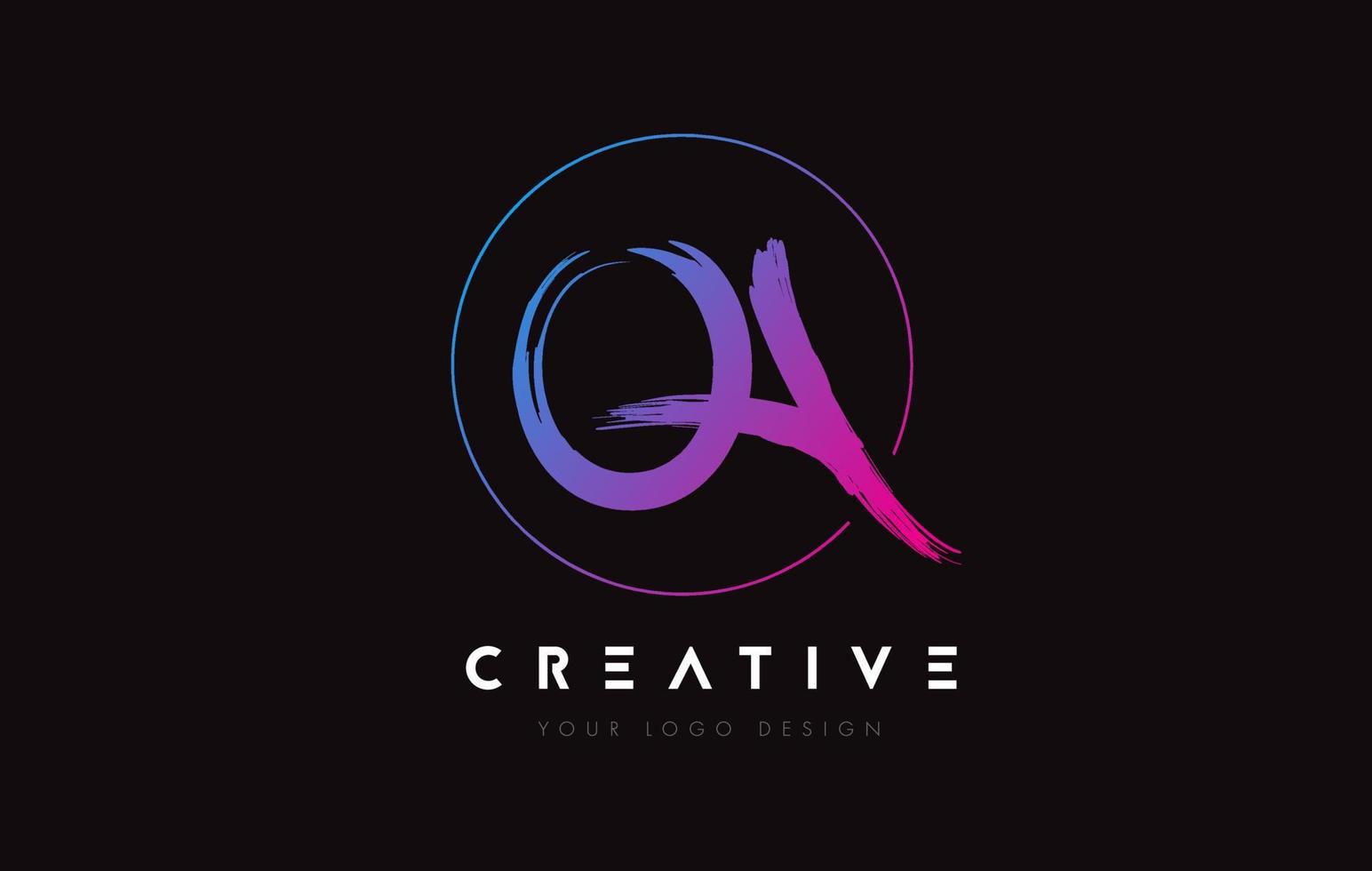 Creative Colorful QA Brush Letter Logo Design. Artistic Handwritten Letters Logo Concept. vector
