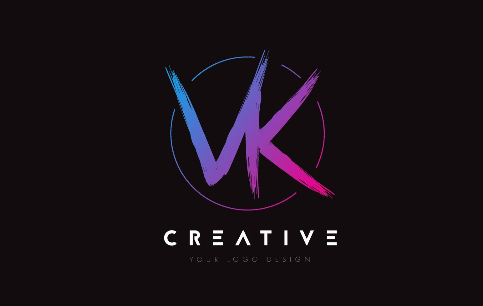 Creative Colorful VK Brush Letter Logo Design. Artistic Handwritten Letters Logo Concept. vector