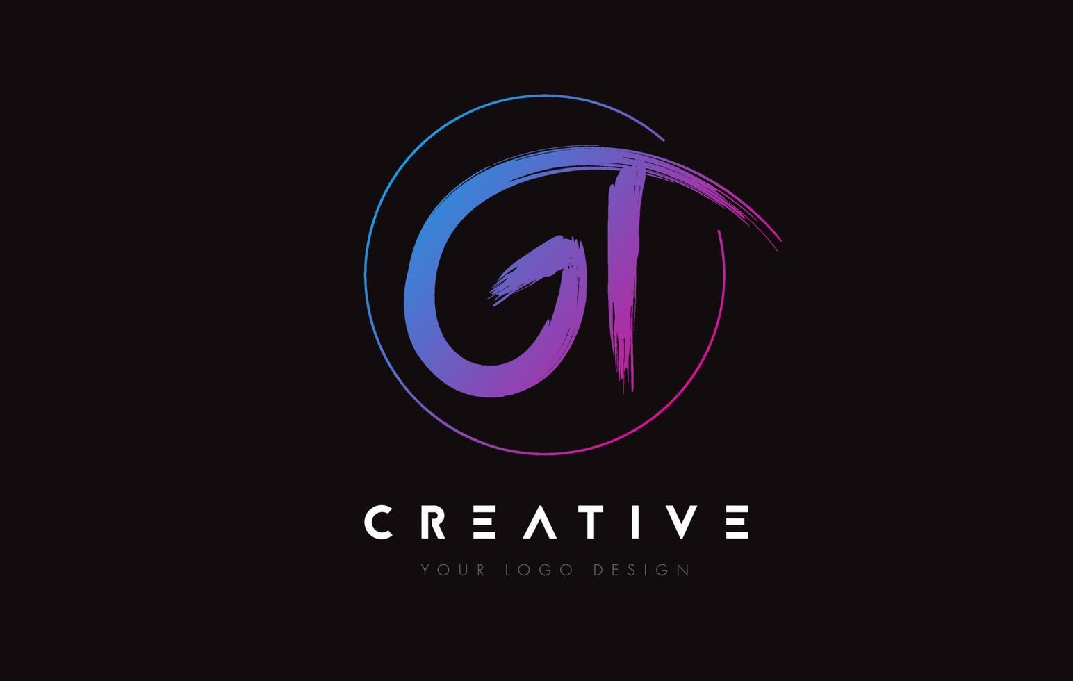 Creative Colorful GT Brush Letter Logo Design. Artistic Handwritten Letters Logo Concept. vector