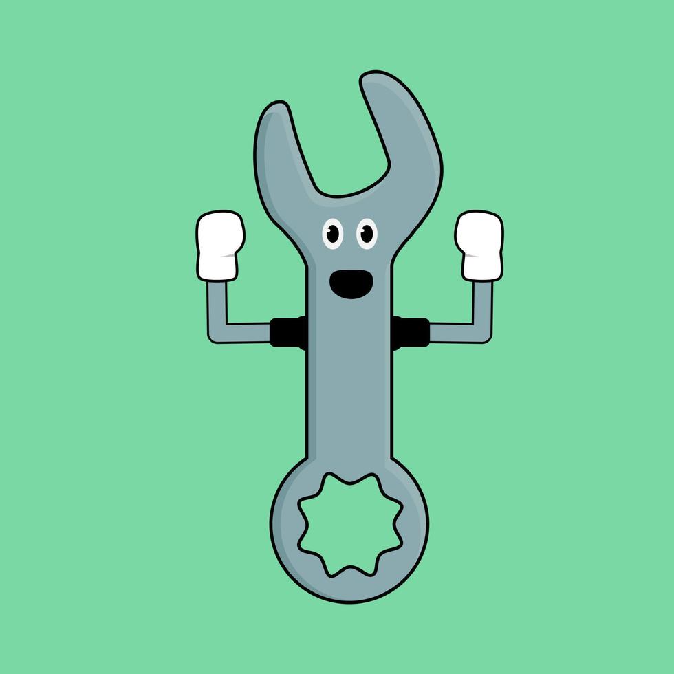 Cute spanner mascot showing bicep muscle of illustration vector