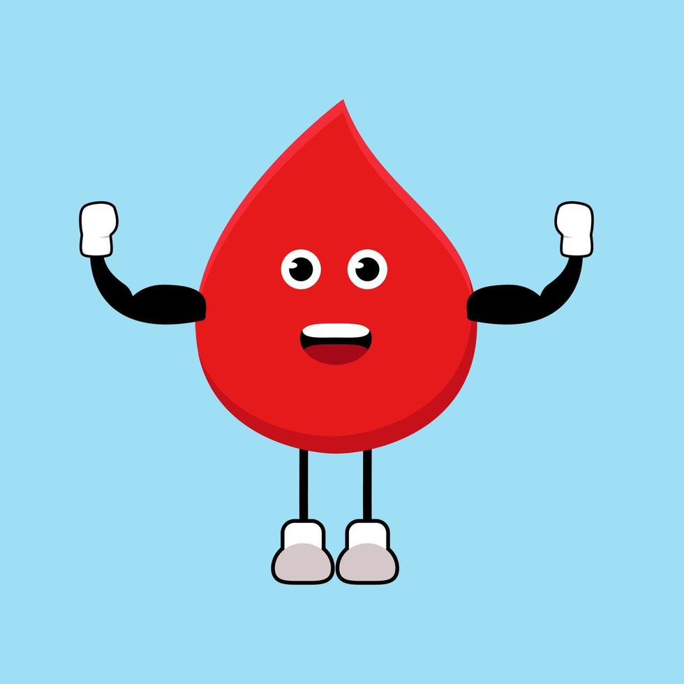 Cute blood drop strong mascot showing bicep muscle of illustration vector