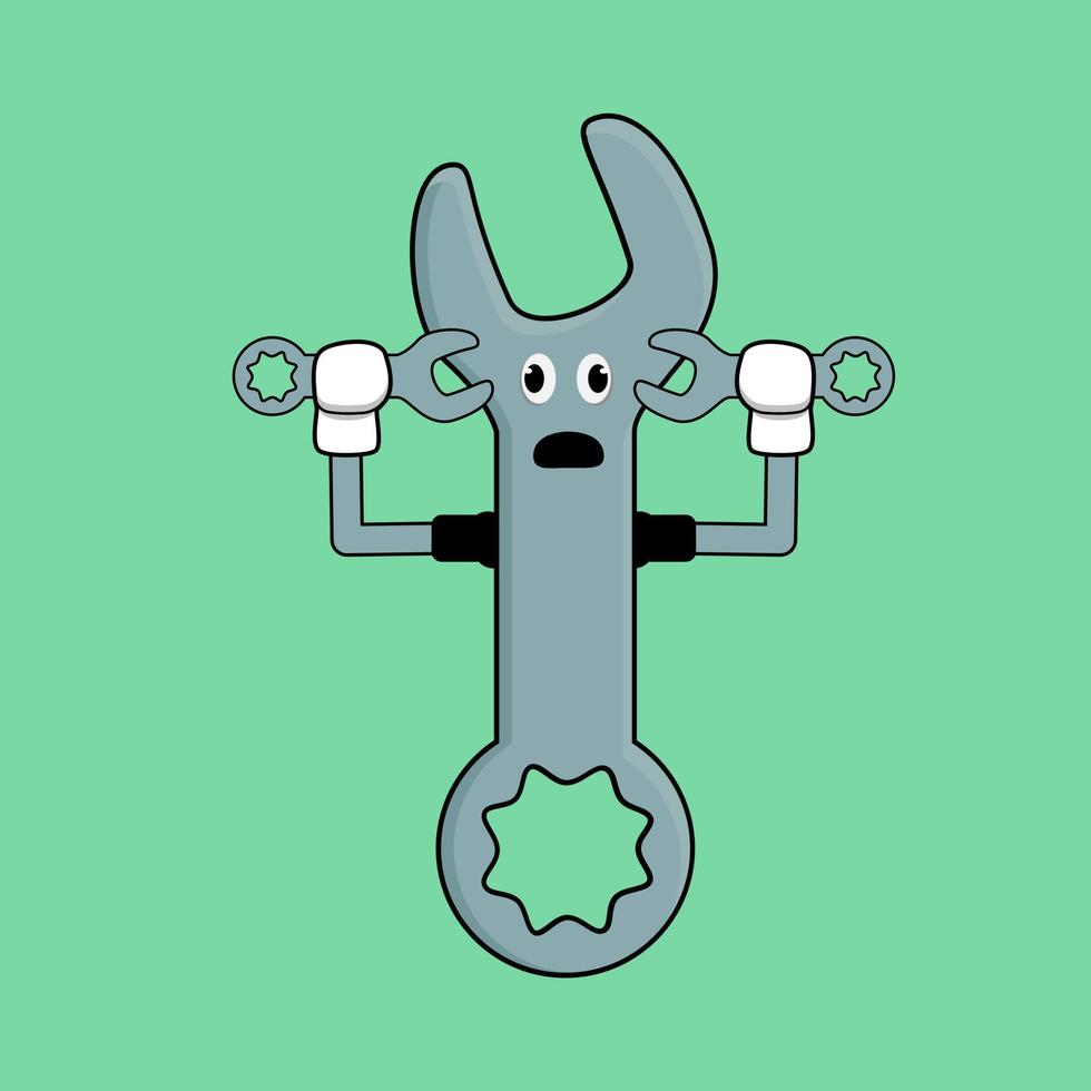 Cute spanner mascot holding two spanner tools of illustration vector