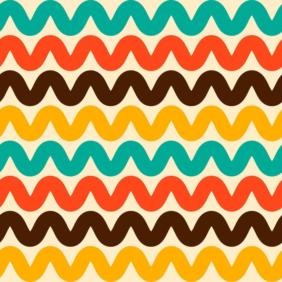 Seamless mid century modern wavy pattern on beige.  Colorful retro design for backdrop, textile, wrapping paper vector