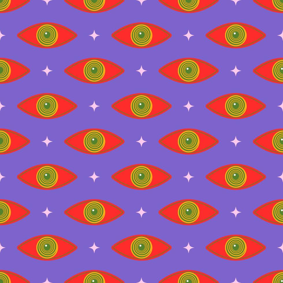 70s psychedelic trippy eye pattern. Groovy print for graphic tee in y2k style vector
