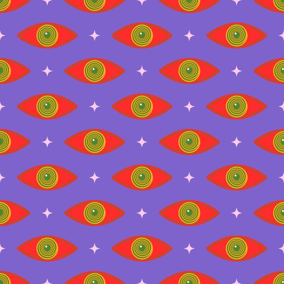 Patrón de ojo trippy psicodélico de los años 70. estampado maravilloso para camiseta gráfica en estilo y2k vector