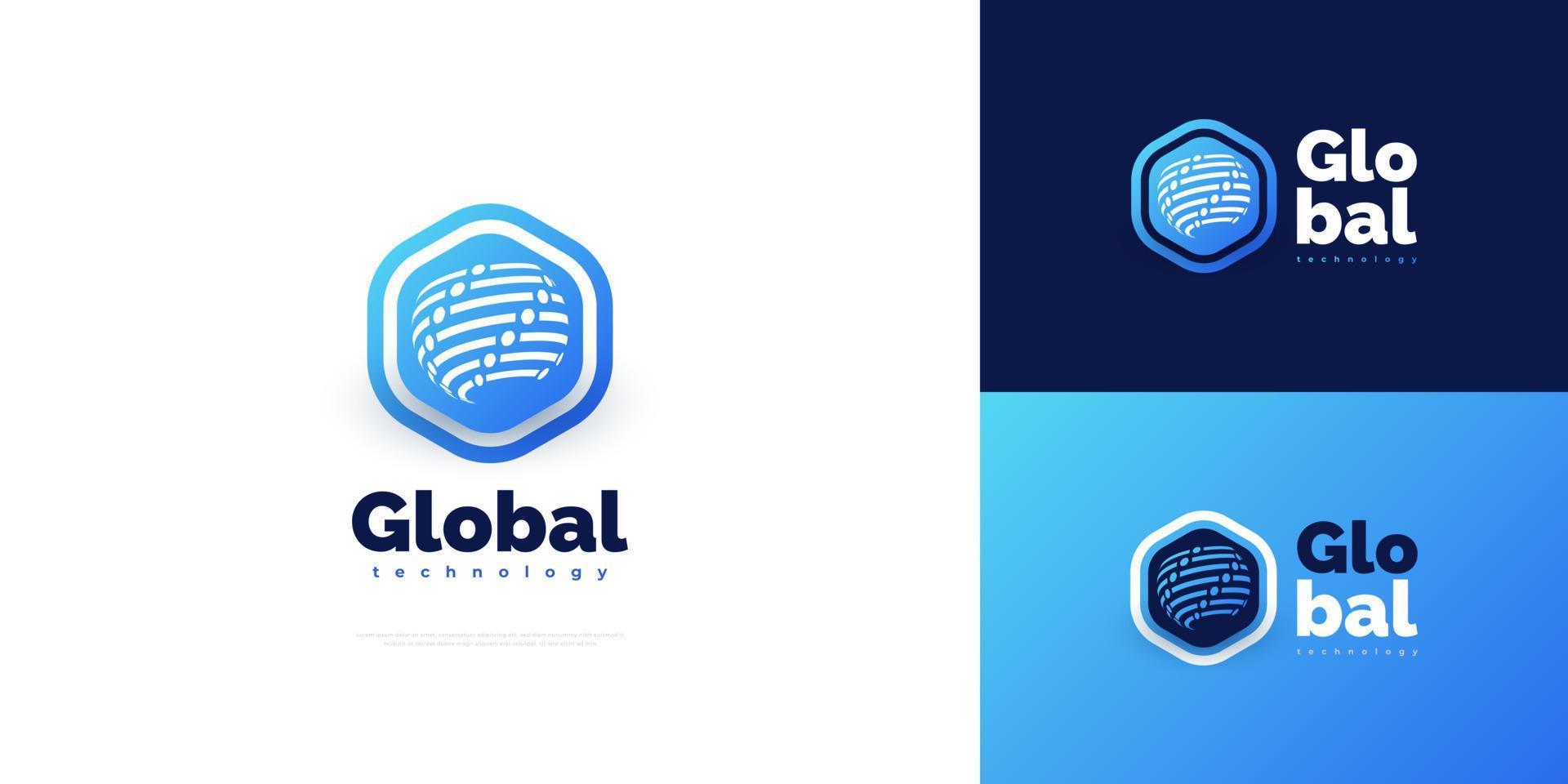 Blue Technology Global Logo. World Logo or Icon for Business and Technology Brand Identity. Artificial Intelligence Logo vector