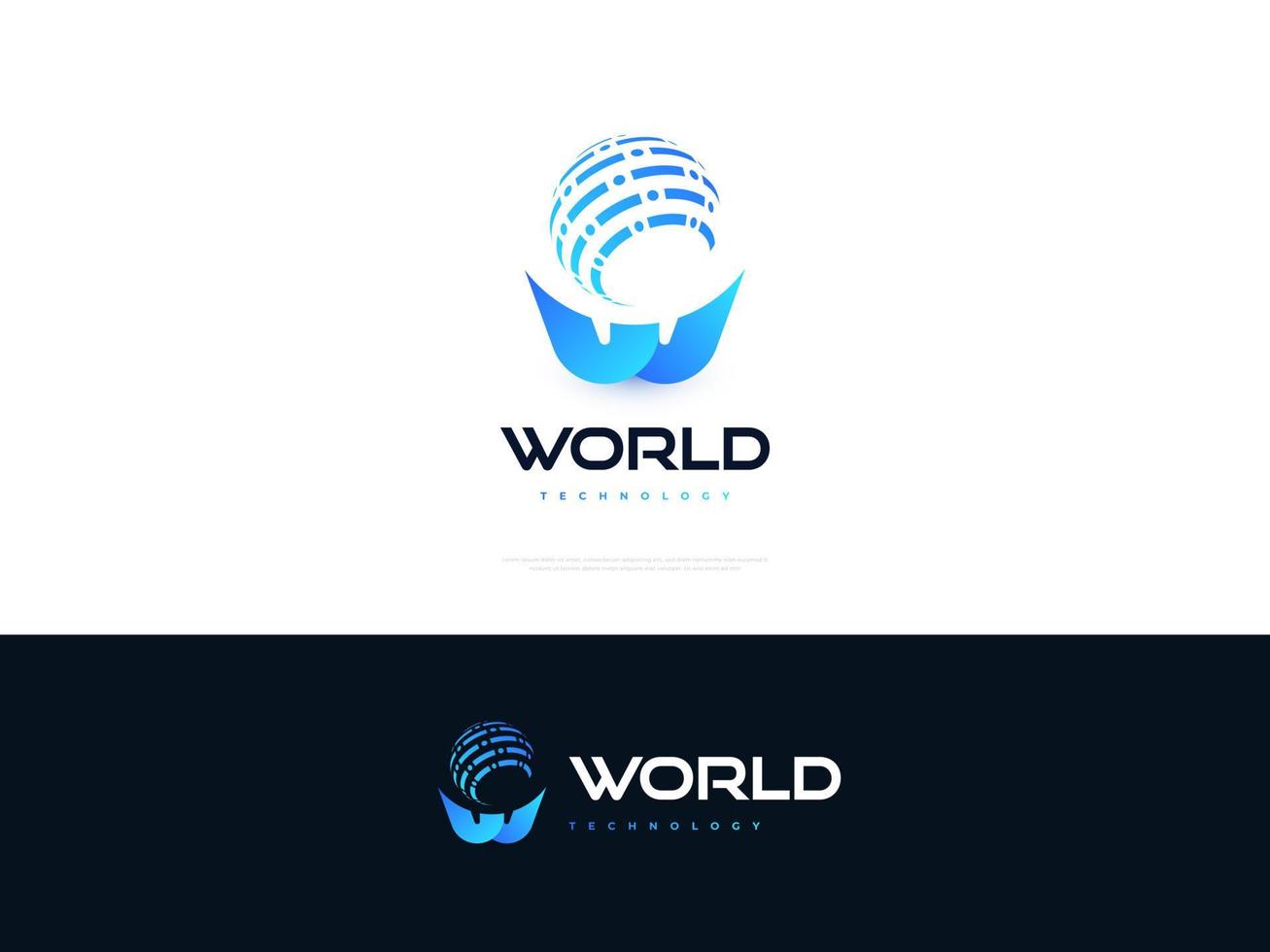 Modern Letter W Logo Design with Global Icon in Technology Concept. Letter W with Blue Sphere Logo, Suitable for Business and Technology Logos vector