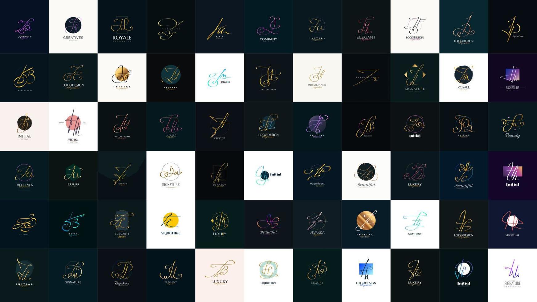 Big Set of Hand Drawn Initial Signature Logo with Minimalist Concept. Elegant Handwriting Signature Logo. Suitable for Wedding, Fashion, Boutique, Jewelry, Floral and For Any Business Brand vector