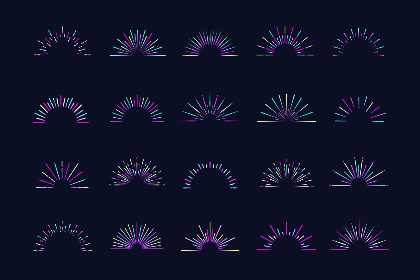 Sunburst vector set neon colorful style