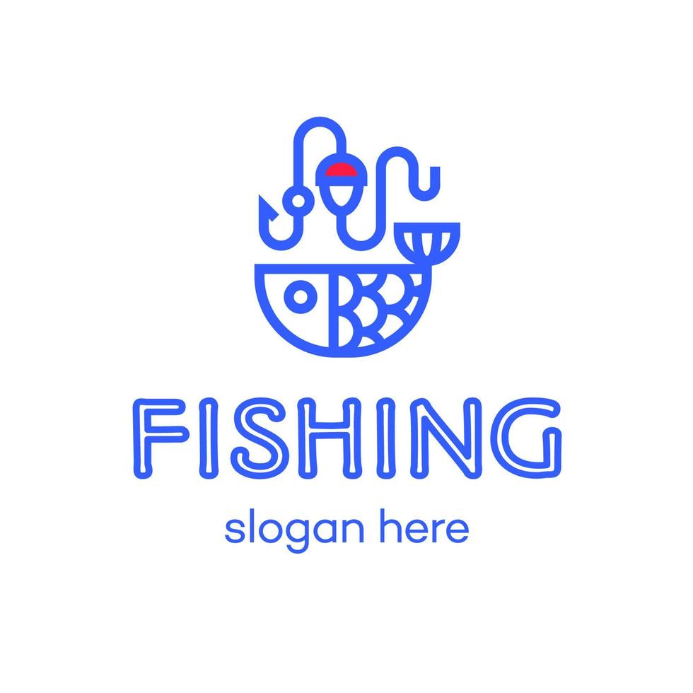 Fishing logo consisting of fish and hook line style vector